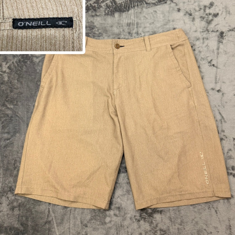 O'Neill Men 36 Hybrid Board Shorts Tan Pinstripe Buckle Exclusive 22" Outseam